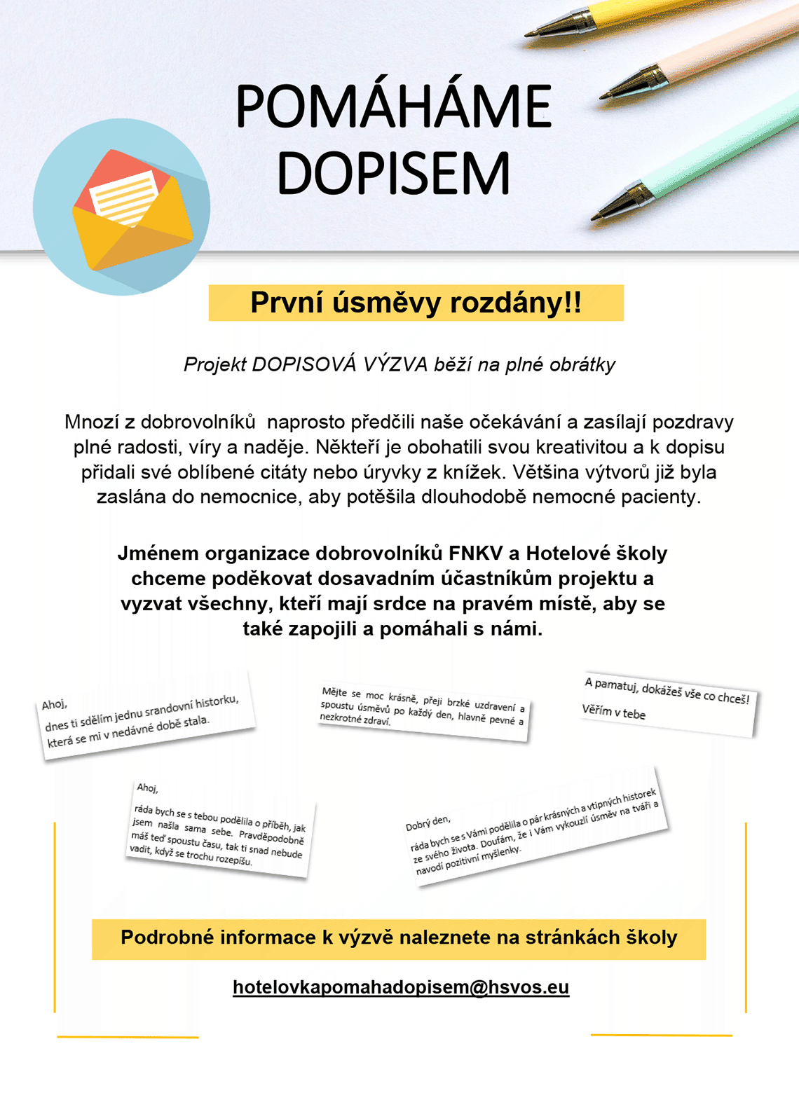 Dopisová výzva - hotelovka Poděbrady pomáhá